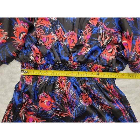 [275]Faith 21 Plus Sz 3X Black Blue Pink Feather Pattern Waist Fit Short Dress - Picture 7 of 7